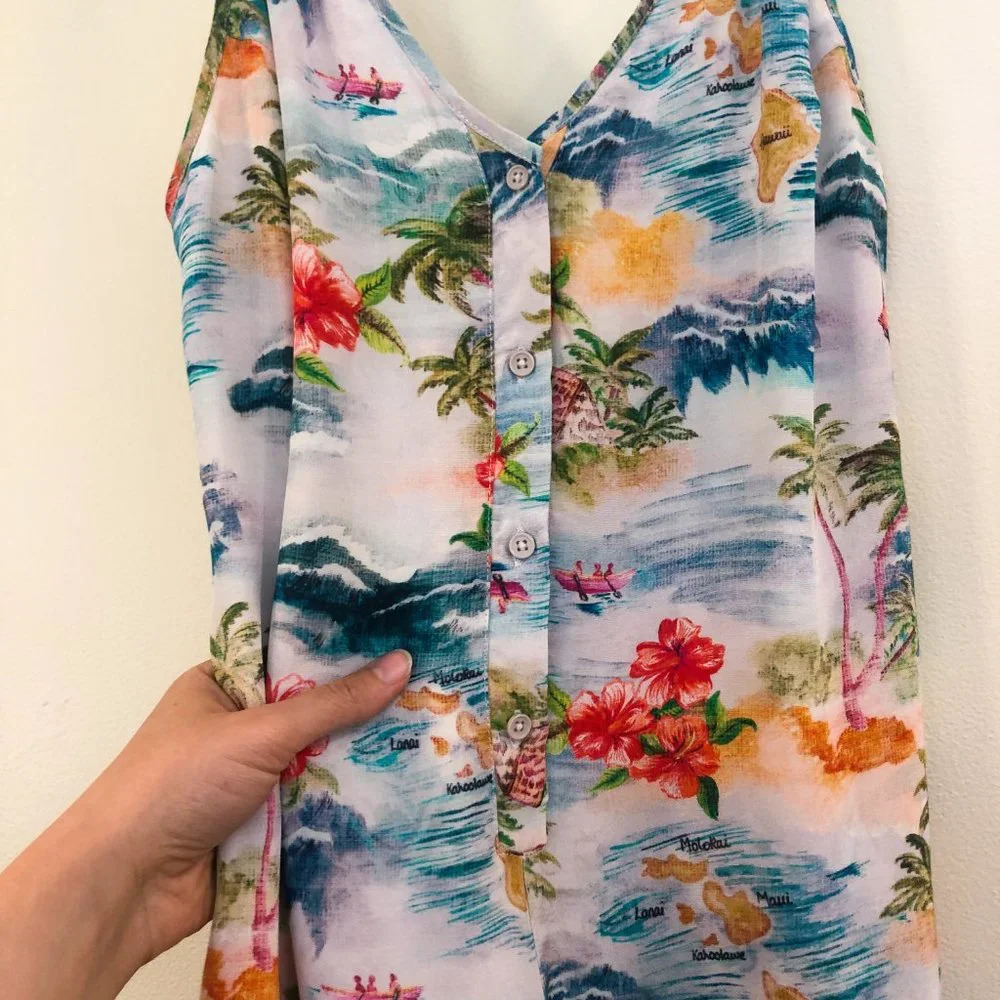Majorelle Tropical Patterned Aloha Resortwear Button Down Strappy Romper XS - Picture 6 of 13